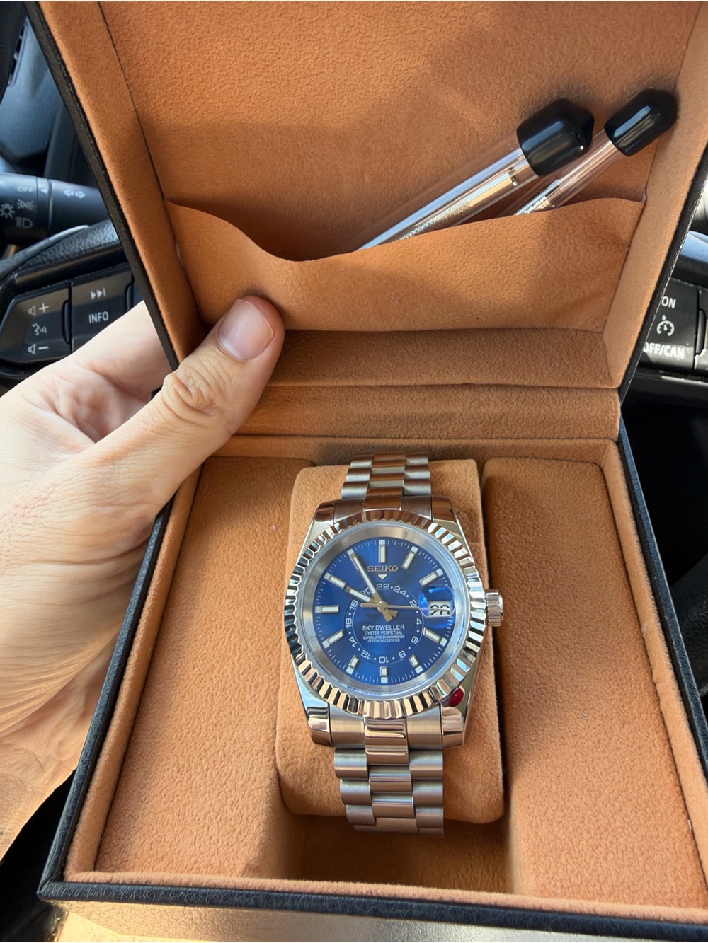 Seiko Sky Dweller Mod Men’s Silver Bracelet Watch with Blue Dial